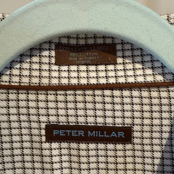 Peter Millar Men's Checkered Twill Shirt - Gray and White - Picture 2 of 7